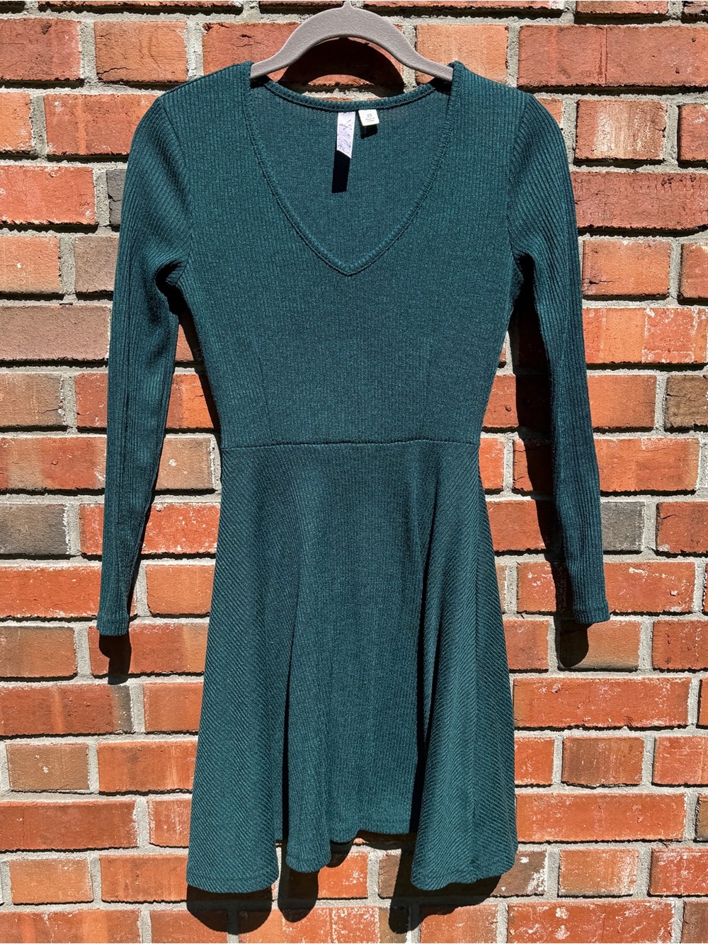 Women’s V-Neck Long Sleeve Forest Green Knit Dress Size XS